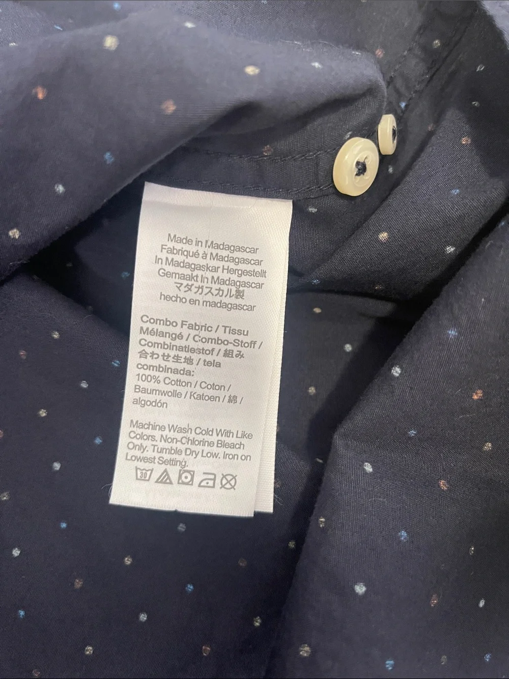 J. Crew Navy Button-Down Shirt with White Polka Dots